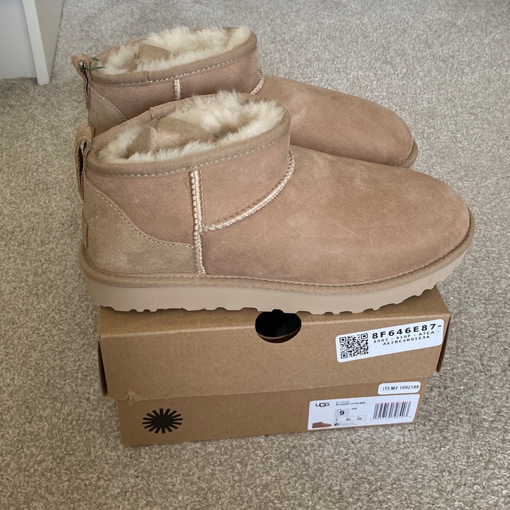 Brand new UGG classic ultra mini sand boots